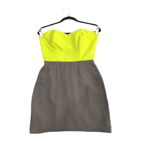 NWOT Kimberly Taylor Elegant Strapless Dress in Bright Yellow and Taupe Size M - Picture 1 of 11